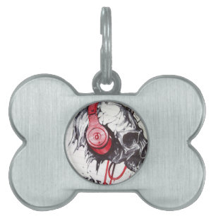 Rhythmic Skull Red Headphones Grunge Dark Art Appa Pet Tag