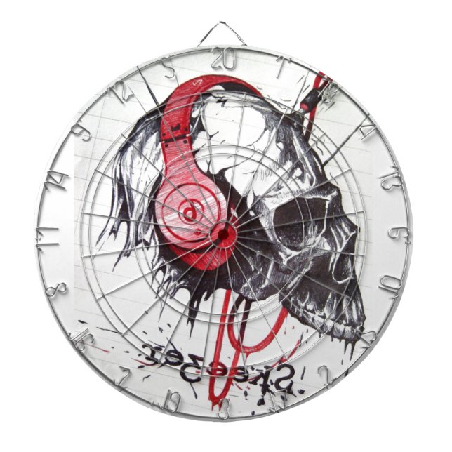 Rhythmic Skull with Red Headphones Grunge Sketch A Dartboard (Front)