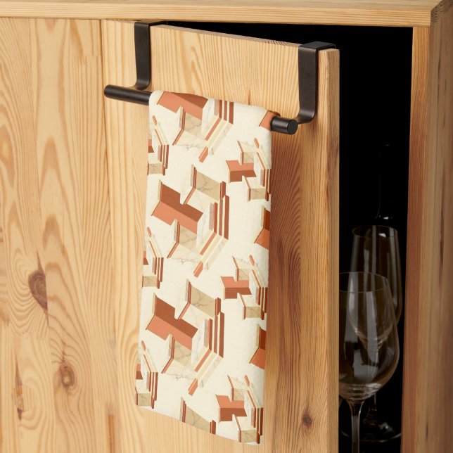 Rhythmic stack of marble pedestals and steps kitchen towel (Thirds Fold)