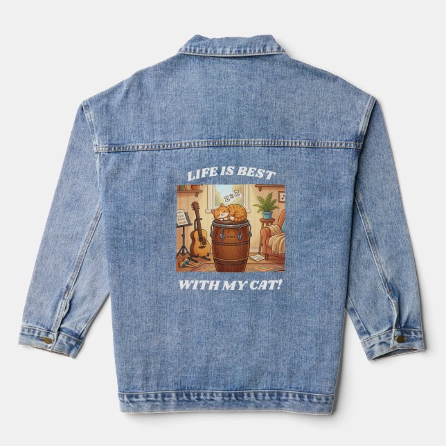 Rhythms and Whiskers, Music and Meows, Denim Jacket (Back)