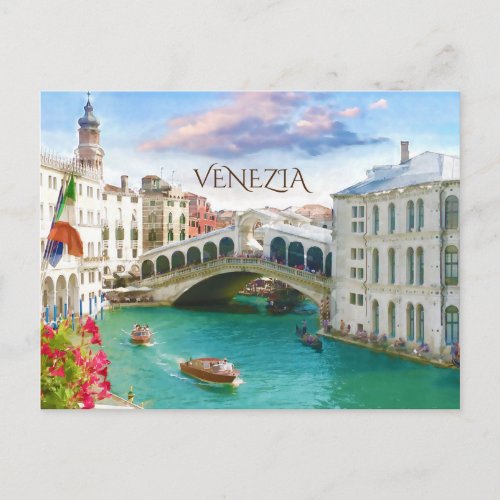 Rialto Bridge in Venice  Venezia Italy Postcard