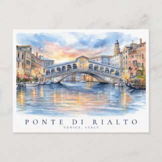 Rialto Bridge Venice Watercolor Italy Travel Postcard