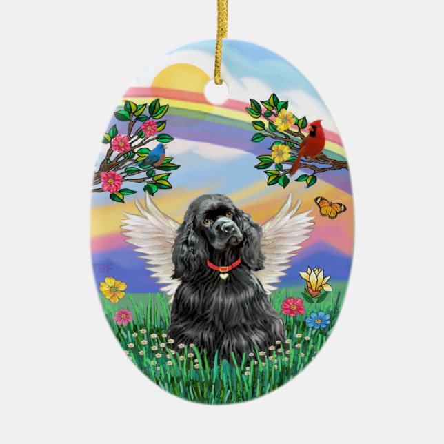 Rianbow Life - Black Cocker Spaniel Ceramic Ornament (Front)