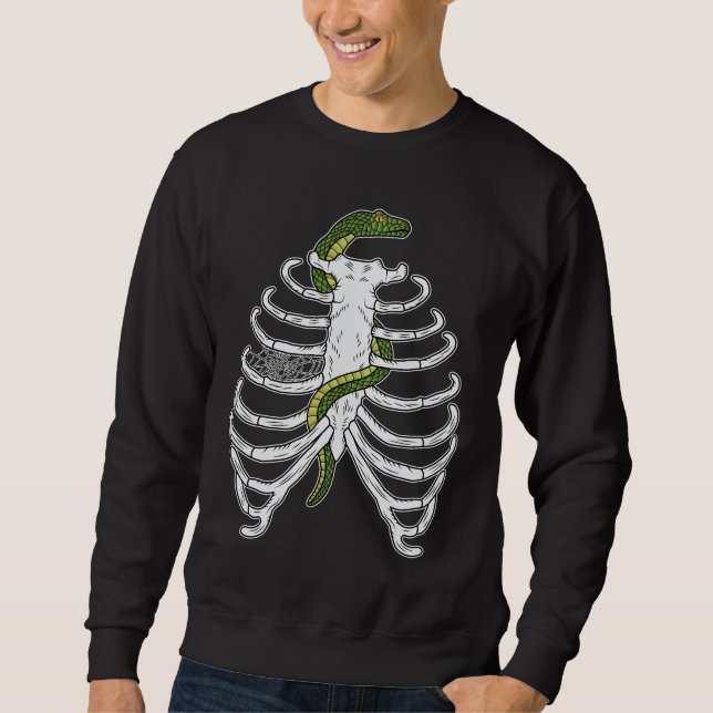 Rib Cage Bones With Snake And Spiderweb Halloween Sweatshirt (Front)