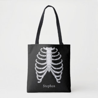 Rib Cage Skeleton Bones And Custom Name Halloween Tote Bag