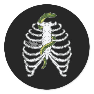 Rib Cage Skeleton Bones With Green Snake Halloween Classic Round Sticker