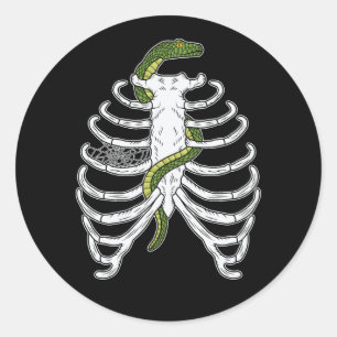 Rib Cage Skeleton Bones With Green Snake Halloween Classic Round Sticker