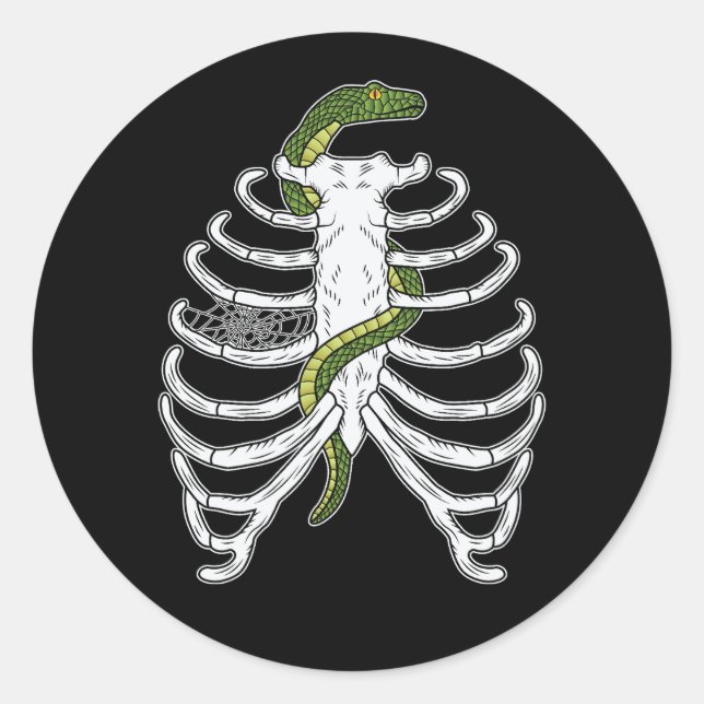 Rib Cage Skeleton Bones With Green Snake Halloween Classic Round Sticker (Front)
