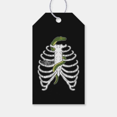 Rib Cage Skeleton Bones With Green Snake Halloween Gift Tags