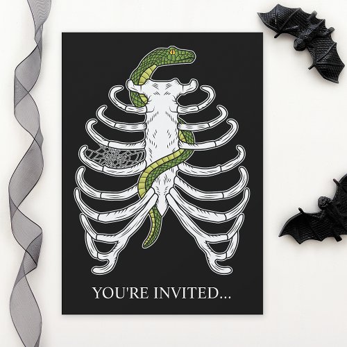 Rib Cage Skeleton Bones With Green Snake Halloween Invitation