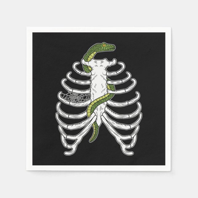 Rib Cage Skeleton Bones With Green Snake Halloween Napkins (Front)