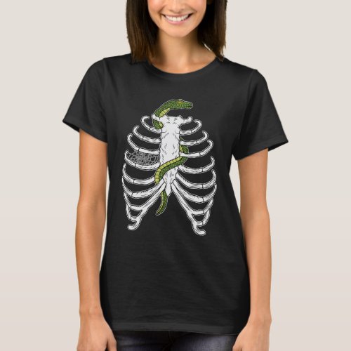 Rib Cage Skeleton Bones With Green Snake Halloween T_Shirt
