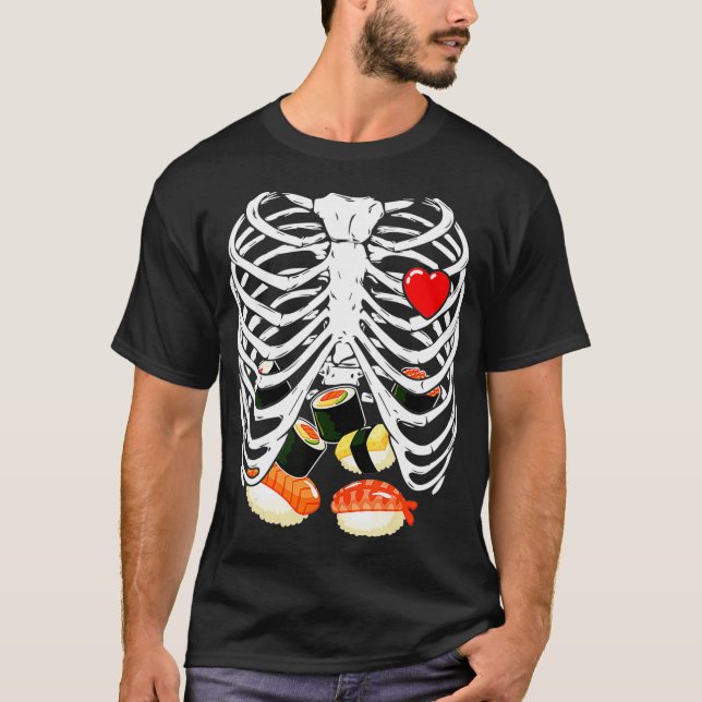 Rib Cage Skeleton Sushi XRay Skeleton Halloween Co T-Shirt (Front)