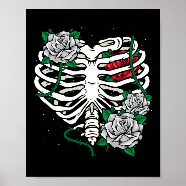 Rib Cage With Flowers Halloween Xray Skeleton Cand Poster (Front)