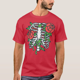 Rib Cage with Red Roses for Halloween Costume T-Shirt