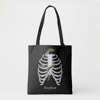 Rib Cage With Snake And Spiderweb Halloween Black Tote Bag