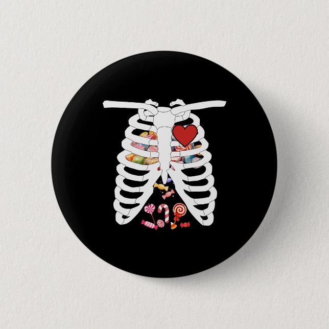 Rib Cage X-ray Candy Funny Halloween Costume Kids  Button (Front)