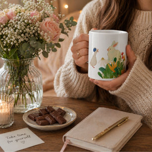Ribbat and duck mack an conversation & flower, giant coffee mug