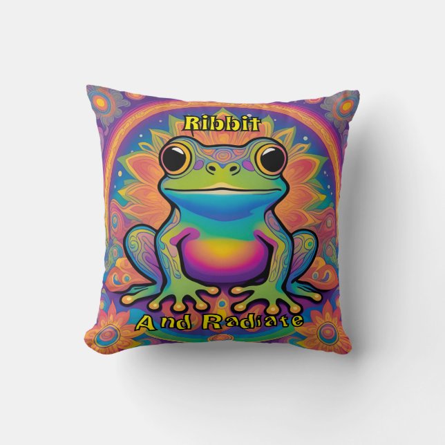 Ribbit and Radiate Boho Frog Groovy Vibes Throw Pillow (Front)