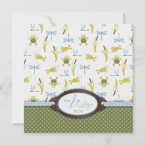 Ribbit Frog and Dragonfly Baby Shower Invitation