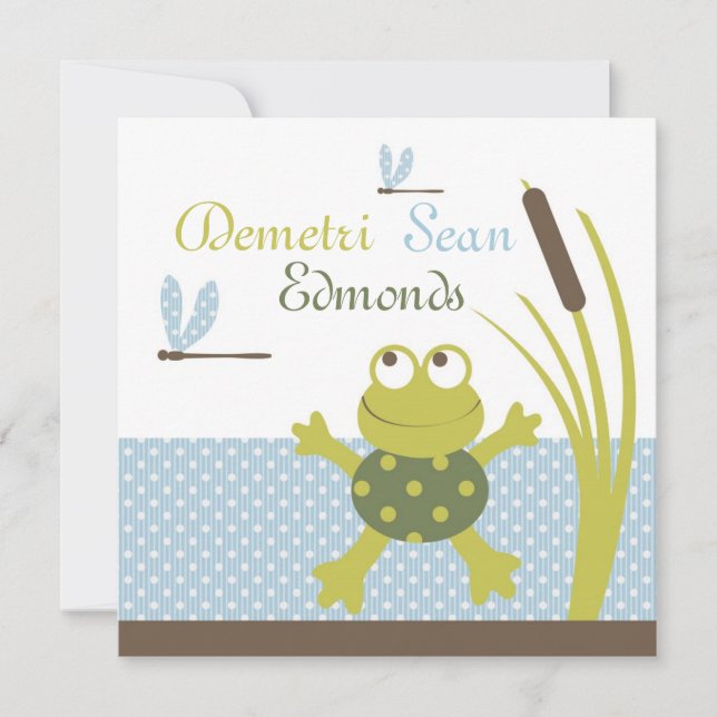Ribbit Frog and Dragonfly Baby Shower Invitation (Front)