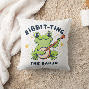 Ribbit-ting the Banjo Cute Frog Music Fun Throw Pillow