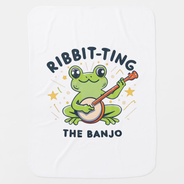 Ribbit-ting the Banjo ,Cute Frog Playing Music Baby Blanket (Front)
