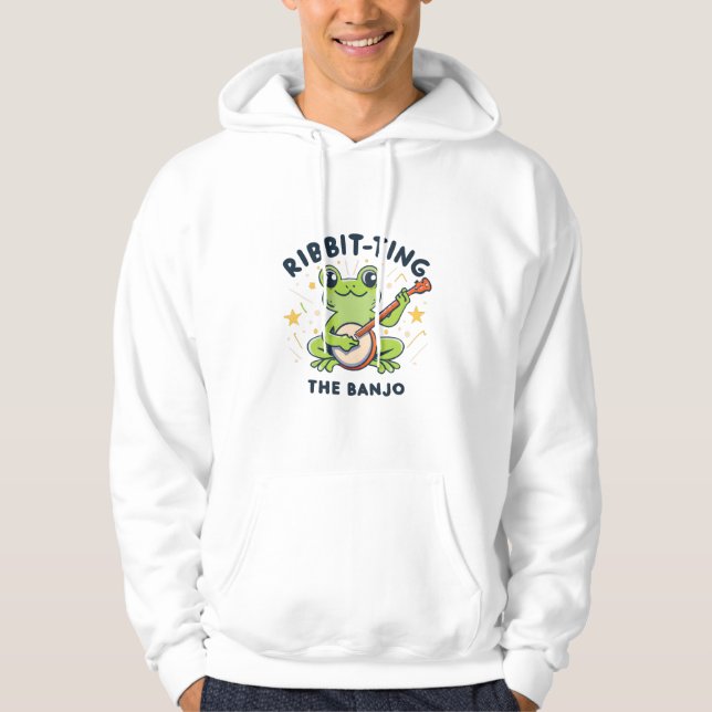 Ribbit-ting the Banjo ,Cute Frog Playing Music Hoodie (Front)
