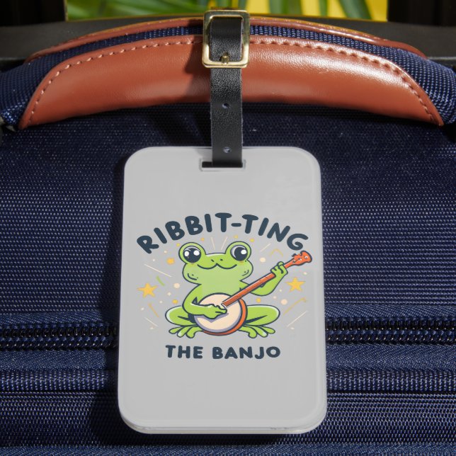 Ribbit-ting the Banjo ,Cute Frog Playing Music Luggage Tag (Front Insitu 2)
