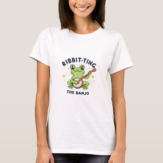 Ribbit-ting the Banjo ,Cute Frog Playing Music T-Shirt (Front)