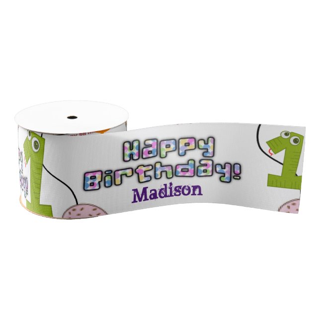 Ribbon, #1 First Birthday Ribbon, Happy Birthday Grosgrain Ribbon (Spool)