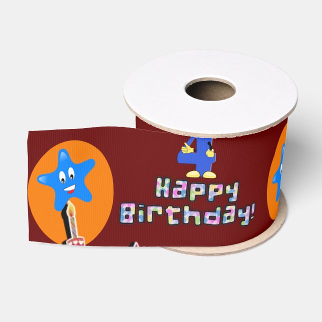 Ribbon, #4 Birthday Ribbon, Happy 4th Birthday Grosgrain Ribbon (Spool)