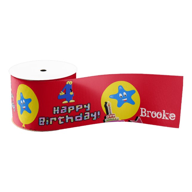 Ribbon, #4 Happy 4th Birthday Ribbon (Spool)