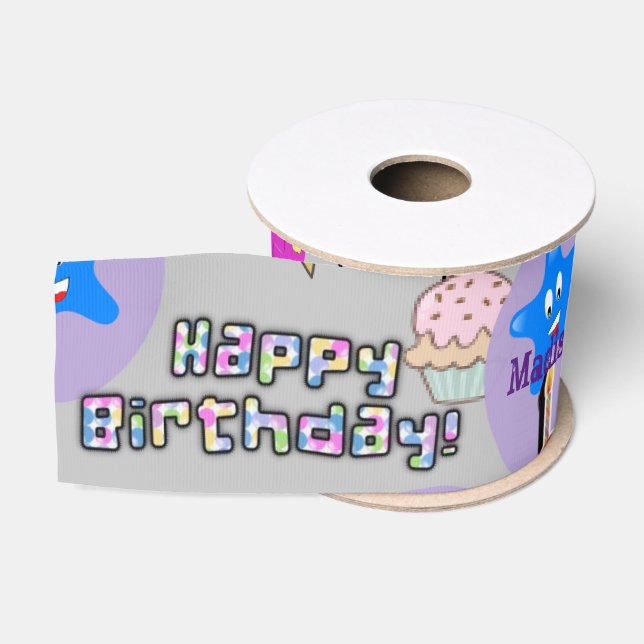 Ribbon, #5 Happy 5th Birthday Ribbon Gray (Spool)