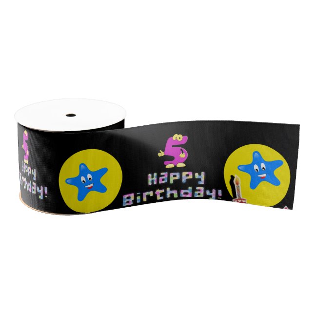 Ribbon, #5 Ribbon, Happy 5th Birthday Grosgrain Ribbon (Spool)