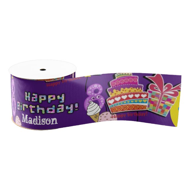 Ribbon, #8 Happy 8th Birthday Ribbon (Spool)