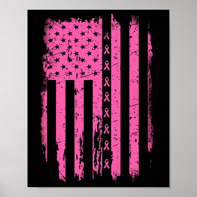 Ribbon American Flag Usa Breast Cancer Awareness G Poster (Front)