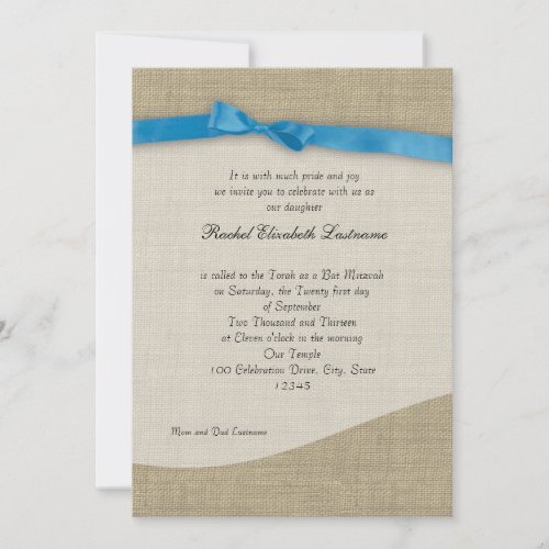 Ribbon and Burlap Bat Mitzvah Personalized Announcements