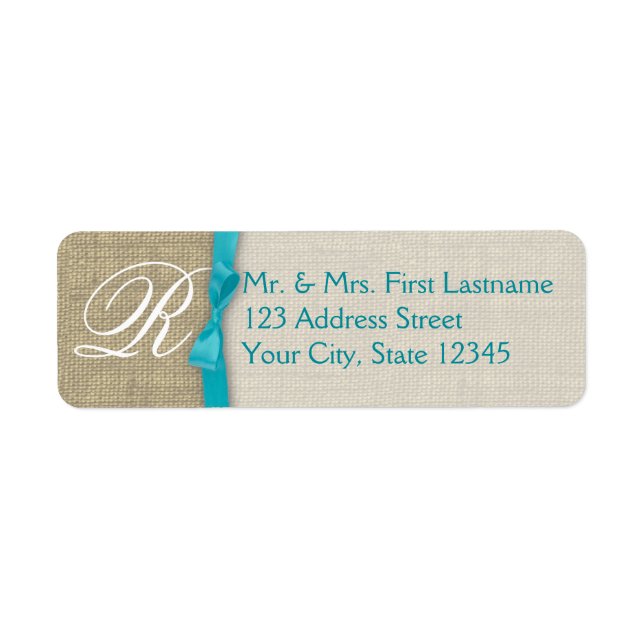 Ribbon and Burlap Blue Monogram Label (Front)