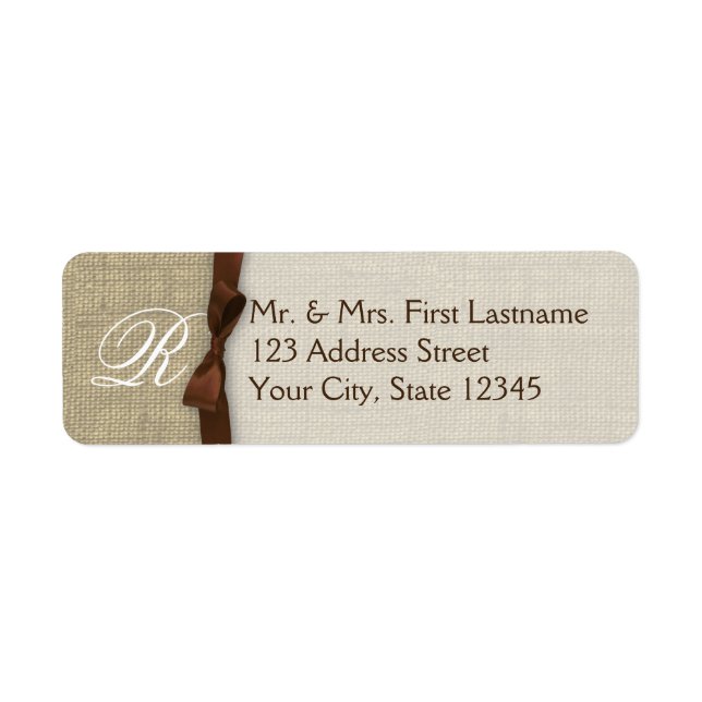Ribbon and Burlap Brown Monogram Label (Front)