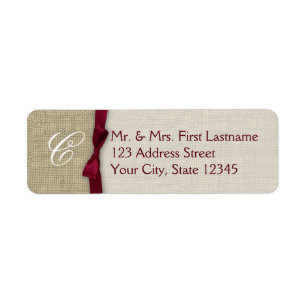 Ribbon and Burlap Cranberry Monogram Label