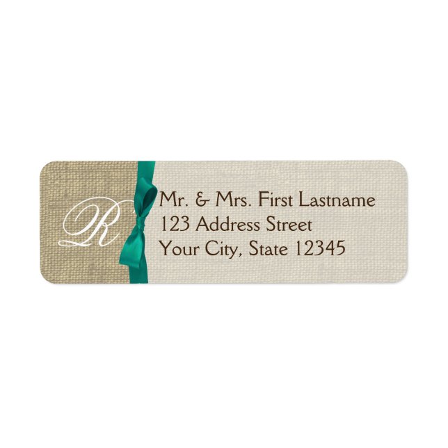Ribbon and Burlap Green Monogram Label (Front)