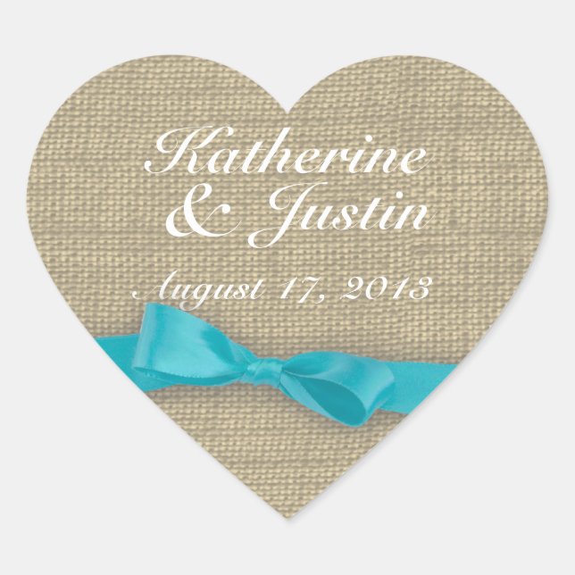 Ribbon and Burlap Heart Heart Sticker (Front)