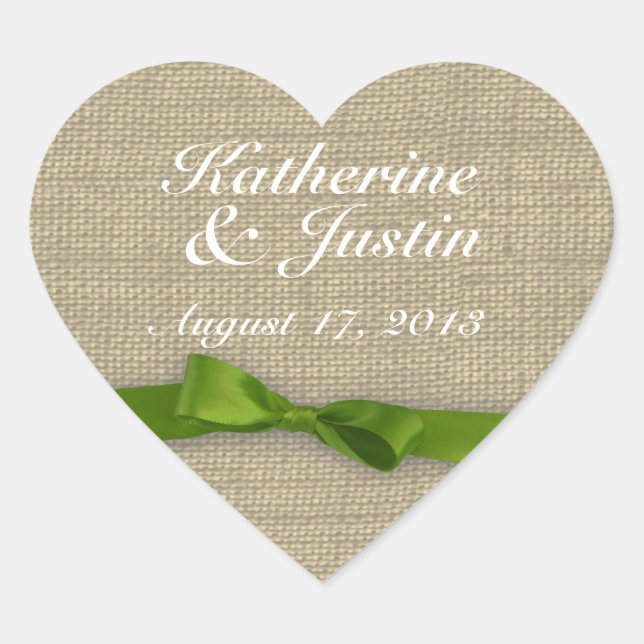 Ribbon and Burlap Heart Heart Sticker (Front)