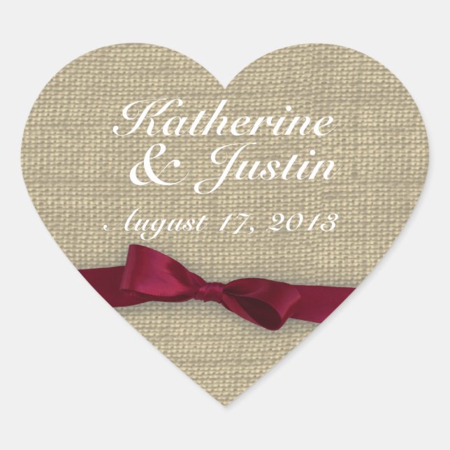 Ribbon and Burlap Heart Heart Sticker (Front)