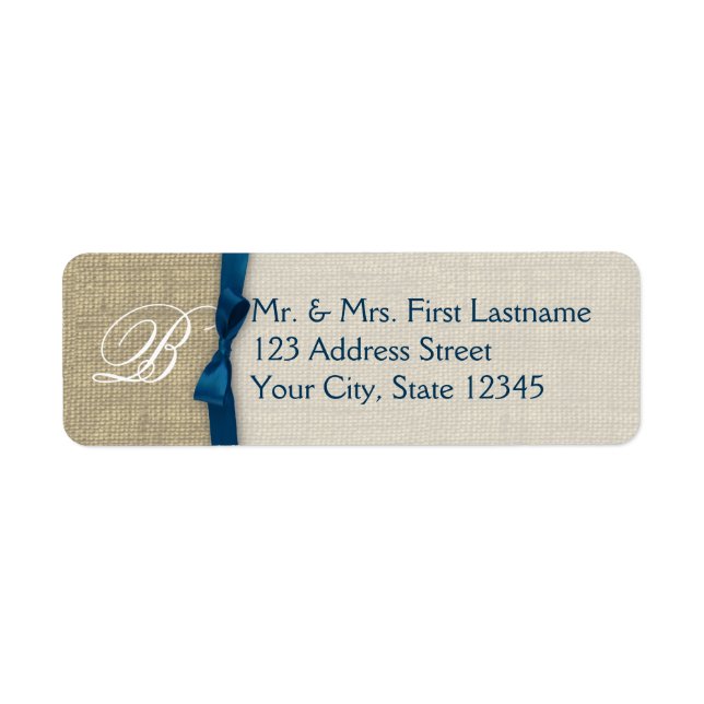 Ribbon and Burlap Navy Blue Monogram Label (Front)