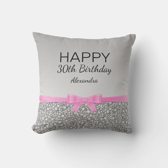 Ribbon And Glitter Birthday Throw Pillow (Front)