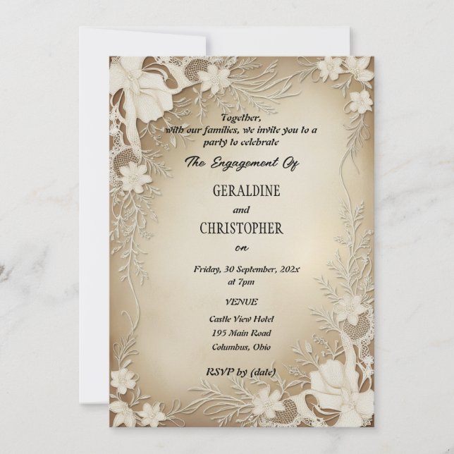 Ribbon and Lace Invitation To Engagement Party (Front)
