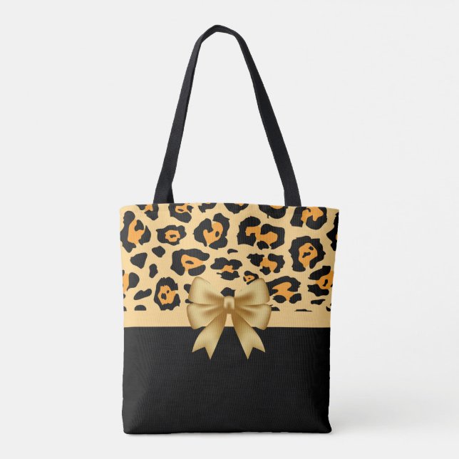 Ribbon and Leopard Print Tote Bag (Back)