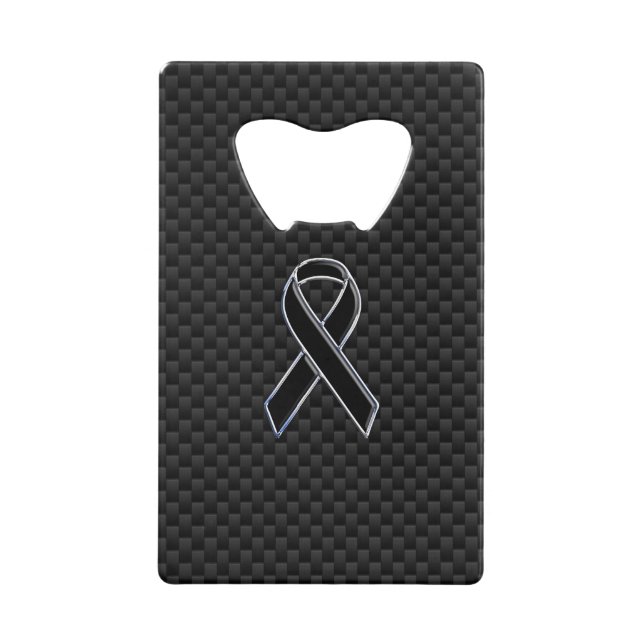 Ribbon Awareness Black Carbon Fiber Credit Card Bottle Opener (Front)